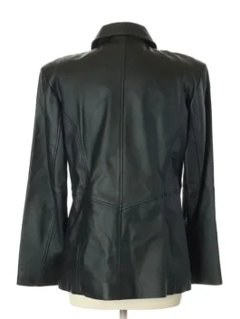 Back view of a vintage Jacqueline Ferrar leather jacket, showcasing the design of this Jacqueline Ferrar cropped leather jacket.