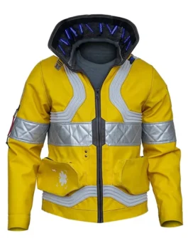 David Martinez yellow jacket . The Cyberpunk Edgerunners David jacket features reflective silver strips and a glowing collar.