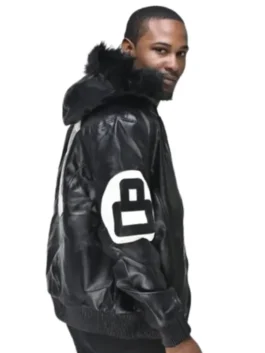 A high-quality David Puddy Black Leather Jacket in a bomber style with vibrant sleeve decals.