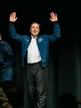 elon musk usafa jacket front view showcasing the detailed crest and lettering.