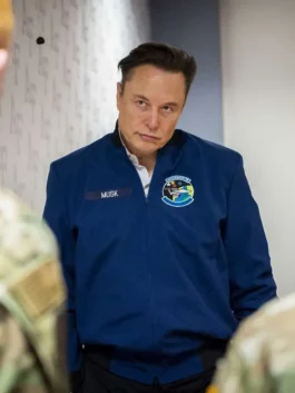 elon musk usafa jacket highlighting the premium fabric and athletic bomber silhouette.