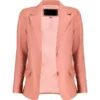 Front open view of Pink Leather Blazer showing matching inner lining.