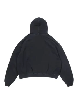 Rue Porter black hoodie back side, a premium streetwear blank with a relaxed fit, an everyday pullover.
