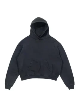 Rue Porter black hoodie front, a minimalist heavyweight blank, perfect for a casual black hoodie outfit.