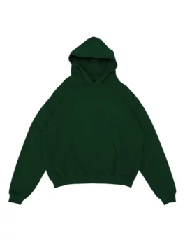 Rue Porter green hoodie front side, oversized and relaxed fit, a blank premium pullover for casual streetwear.