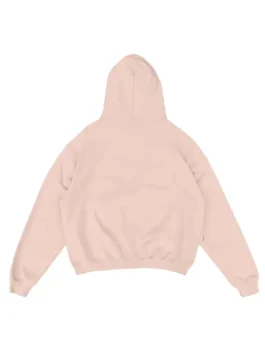 Rue Porter pink hoodie back side, a cozy french terry blank with a relaxed fit for stylish loungewear.