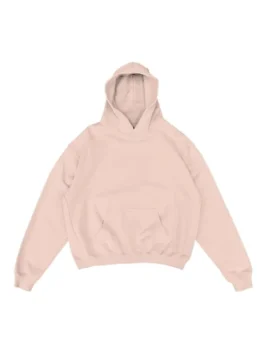 Rue Porter pink hoodie front side, a blank french terry heavyweight pullover with an oversized cozy design.