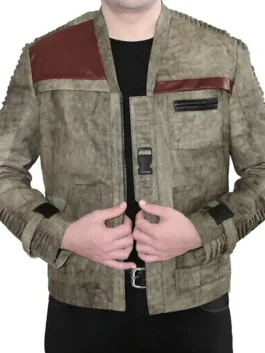 A detailed finn force awakens jacket featuring the iconic antique brown finish.