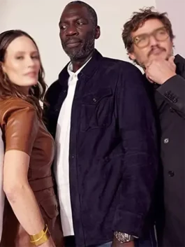 Front view of The Mandalorian Blue Suede Leather Jacket as seen in the series.