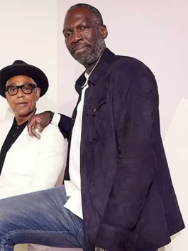 The Mandalorian Blue Suede Leather Jacket with a rugged textured finish.