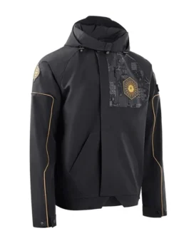 Angled front view of the The Final Shape Salvation’s Edge Jacket on a white background. Destiny 2 Raid Jacket.
