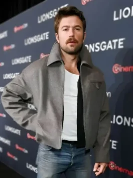 The Housemaid 2025 Brandon Sklenar jacket on the red carpet. This Andrew Winchester grey wool jacket offers a modern, structured aesthetic.