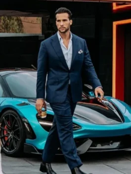 tristan tate suit for men with a sophisticated three-piece design and slim-fit trousers.