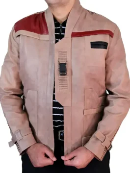 A high-quality Star Wars Finn Jacket featuring the iconic brown color and red detailing.