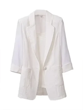 3 4 Sleeve Women White Blazer Cardigan Jacket