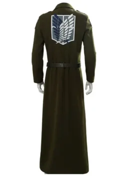 Eren Jaeger Green Coat featuring a masculine tailored fit and professional trench-style silhouette.