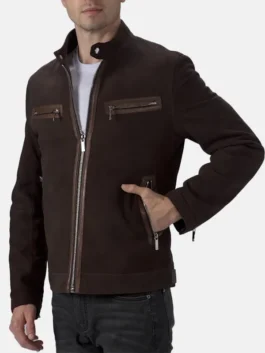 Suede Leather Cafe Racer Jacket view