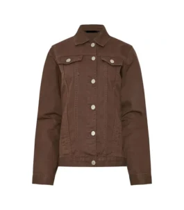 Classic Brown Denim Jacket for men and women featuring a button-down front, durable fabric, and a timeless aesthetic for daily wear.