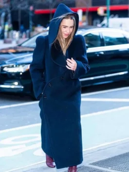 Emilia Clarke Blue Hooded Coat AJ