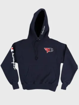 Faze x Champion Hoodie in a vibrant navy blue front-view display.