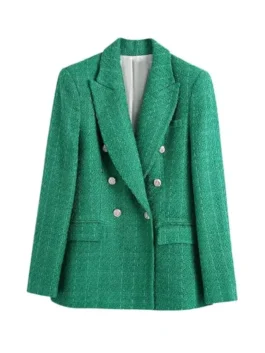 Lara Spencer wearing a blue and white tweed blazer on Good Morning America, front view by America Jackets.