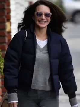 LA Kristin Davis Puffer Jacket featuring a front-view zip closure.