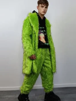 Luche Green Fur Coat front-view display by America Jackets.