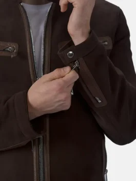 Suede Leather Cafe Racer Jacket detail