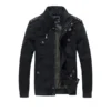 Front view of a Mens Casual Military Black Cotton Field Jacket with utility pockets, shoulder epaulettes, and a rugged field jacket cotton finish.