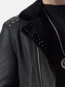 Studded Black Leather Jacket Front