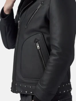 Studded Black Leather Jacket Side