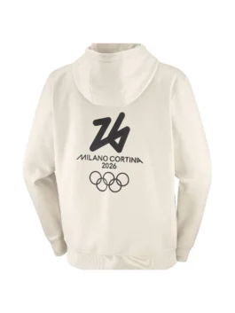 Milano Cortina 2026 Olympics Hoodie in a crisp alabaster colorway with a premium tailored fit and a high-status cinematic profile.