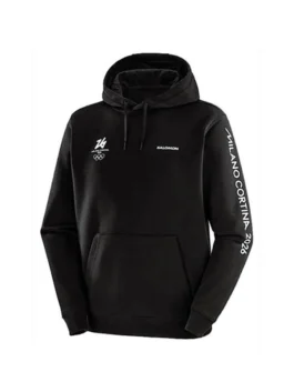 Milano Cortina 2026 Olympics Hoodie showcasing a dark high-definition event aesthetic and a polished, weighted textile for a powerful look.