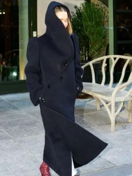 Emilia Clarke Blue Hooded Coat FR