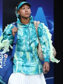 Front view of the blue Naomi Osaka 2026 Australian Open track jacket from America Jackets.