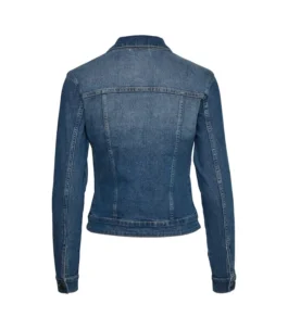 The back side of a premium denim jacket men navy blue style, showcasing high-quality stitching, a tailored fit, and durable denim fabric construction.