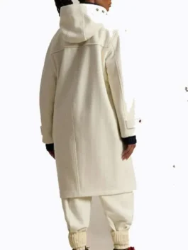 Rear view of the Olympics 2026 Team USA opening ceremony toggle cream coat, featuring the ceremonial winter coat silhouette and premium wool finish.