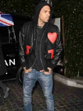 Chris Brown Black Bomber Jacket for men featuring a masculine tailored fit and a signature pop-culture inspired graphic.