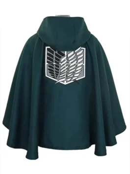 Attack on Titan Cloak in a deep forest green hue with a secure neck closure and flowing silhouette.