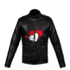 Heart Printed Black Leather Jacket AJ