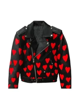 Heart Printed Leather Jacket AJ