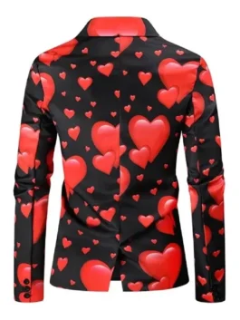 Hearts Printed Black Blazer for women featuring a sharp tailored fit and a romantic all-over heart pattern for holiday events.