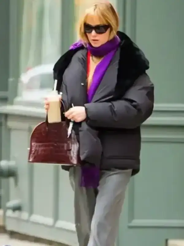 Jennifer Lawrence Puffer Coat shown in a high quality finish that highlights the expert tailoring and warm quilted fit.