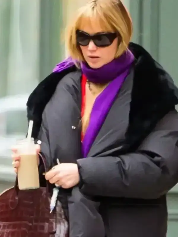 Jennifer Lawrence Puffer Coat featuring a premium black quilted design and a professional long length silhouette.
