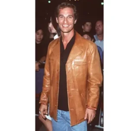 Matthew Mcconaughey Brown Leather Jacket featuring a front closure view.