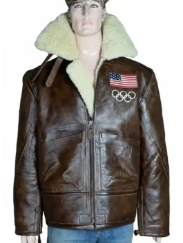 2026 Winter Olympics Team USA Brown Leather Flight Jacket