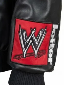 Full-length shot of the Loiter X WWE Raw Is War Jacket paired with casual apparel for a complete street style.