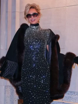 A full shot of the bright pink Paris Hilton NYC 2026 Coat from America Jackets.