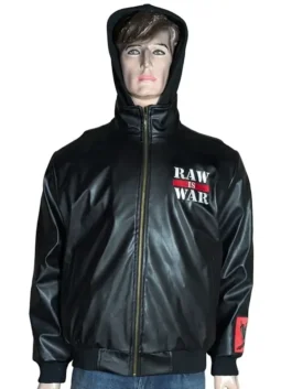 Loiter X WWE Raw Is War Jacket in a sleek dark finish featuring an integrated hood and athletic fit.