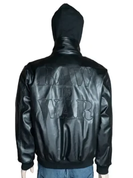 Close-up of the professional embroidery and graphic detailing on the Loiter X WWE Raw Is War Jacket.